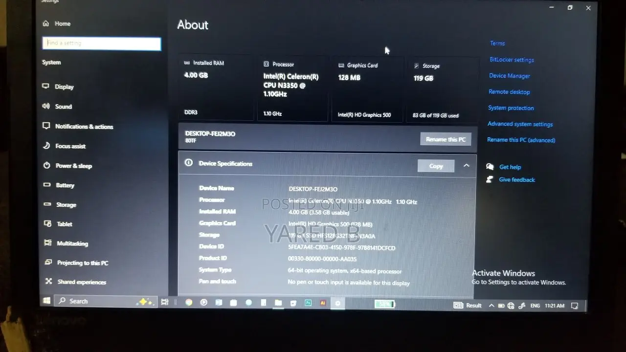 Laptop Lenovo 4GB Intel Celeron SSD 128GB