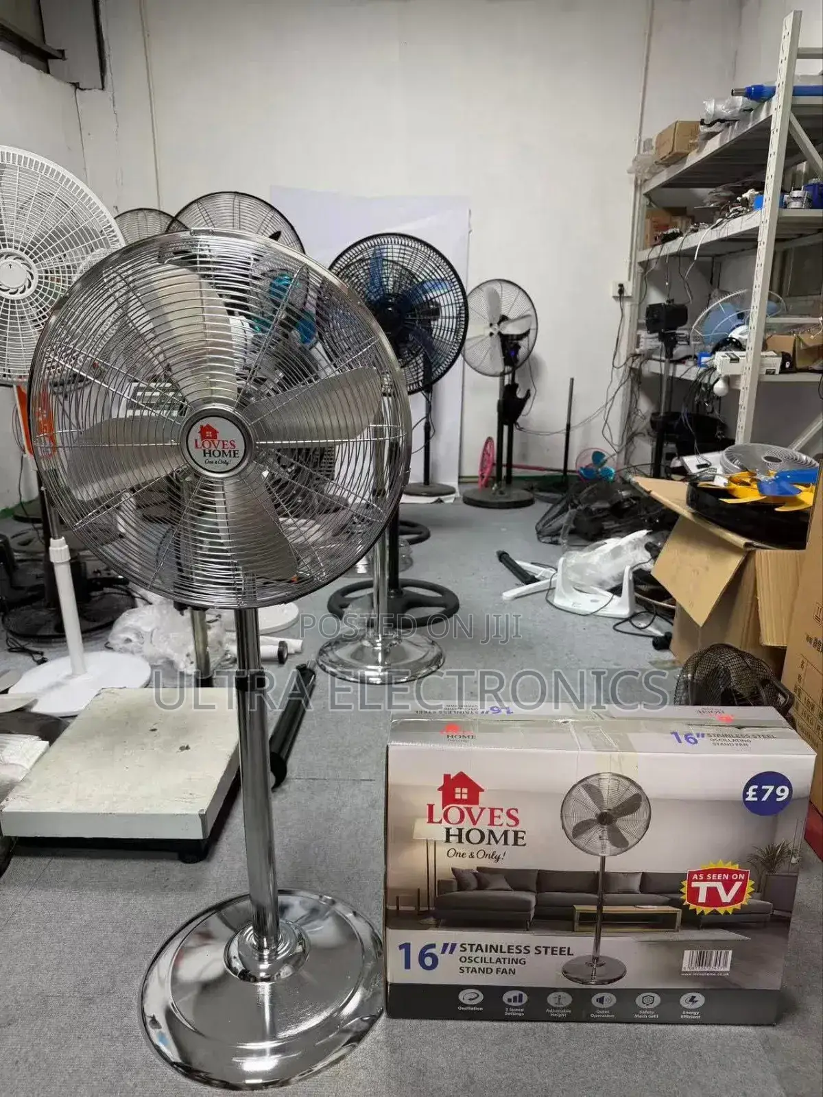 Fan Loves Home" Industrial-Style Chrome Pedestal Stand ,Fan Commonly