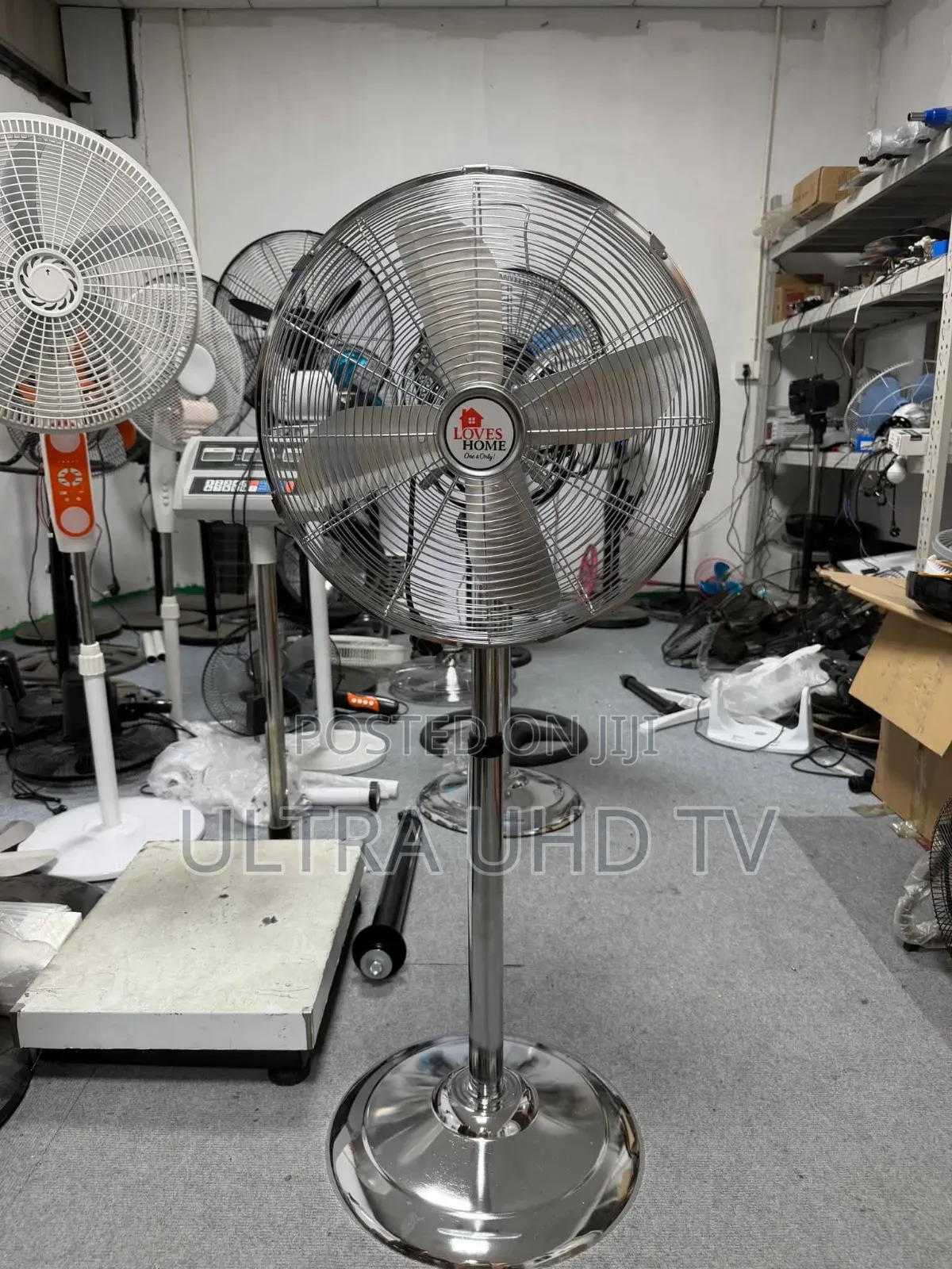 Fan Loves Home" Industrial-Style Chrome Pedestal Stand ,Fan Commonly