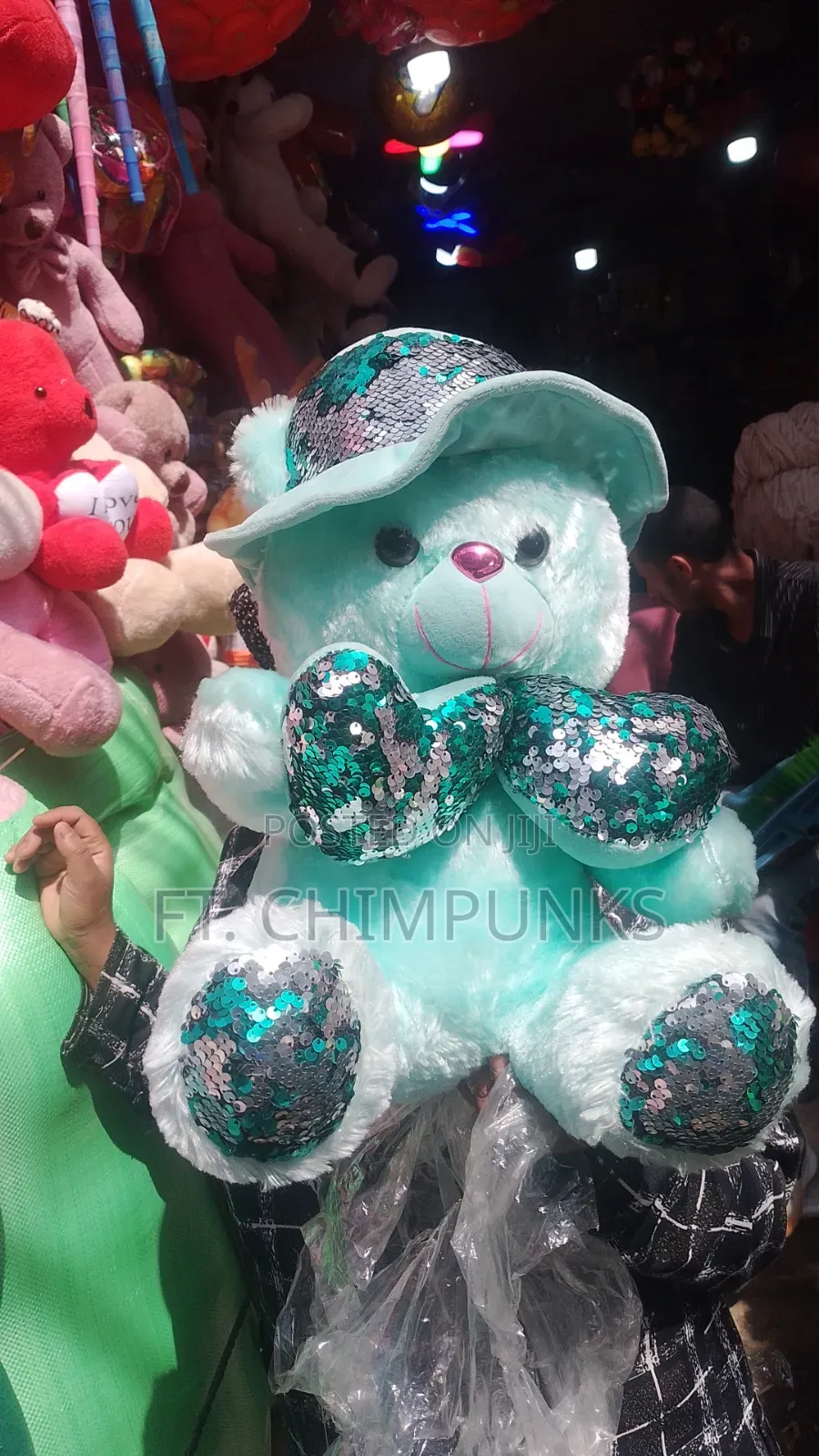 Sparkling Sequin Mint Green Teddy Bear – Plush Heart Hat Accent