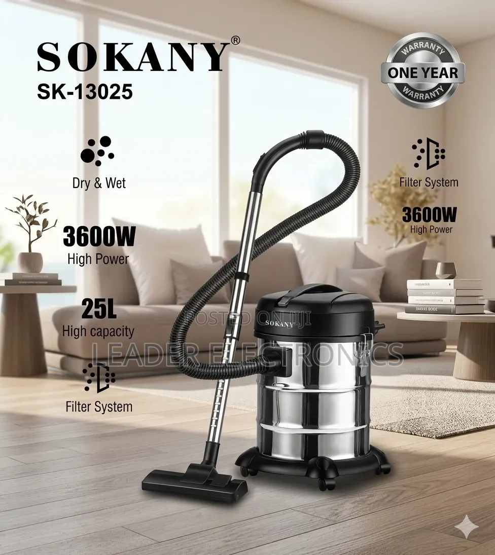 Sokany Vacuum Cleaner 25 Liter – Powerful Wet Dry Cleaning
