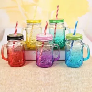 3pcs Vintage Mason Glass Drinking Jar With Straw