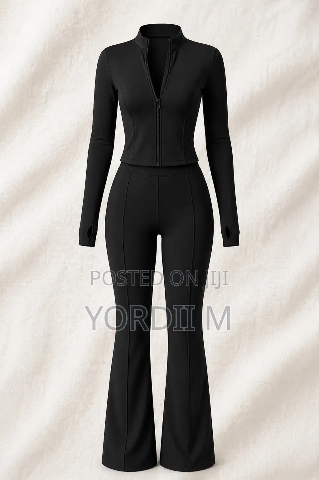 Trendy Women’S Two-Piece Fitted Set – Zip-Up Flared Pants