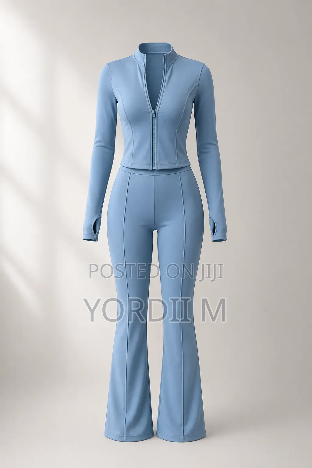 Trendy Women’S Two-Piece Fitted Set – Zip-Up Flared Pants