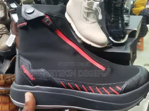 Aagoola Brand Ankle-High Boots With a Prominent Red Front Zipper