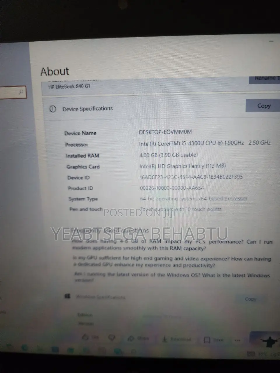 Laptop HP EliteBook 840 4GB Intel Core i5 HDD 500GB