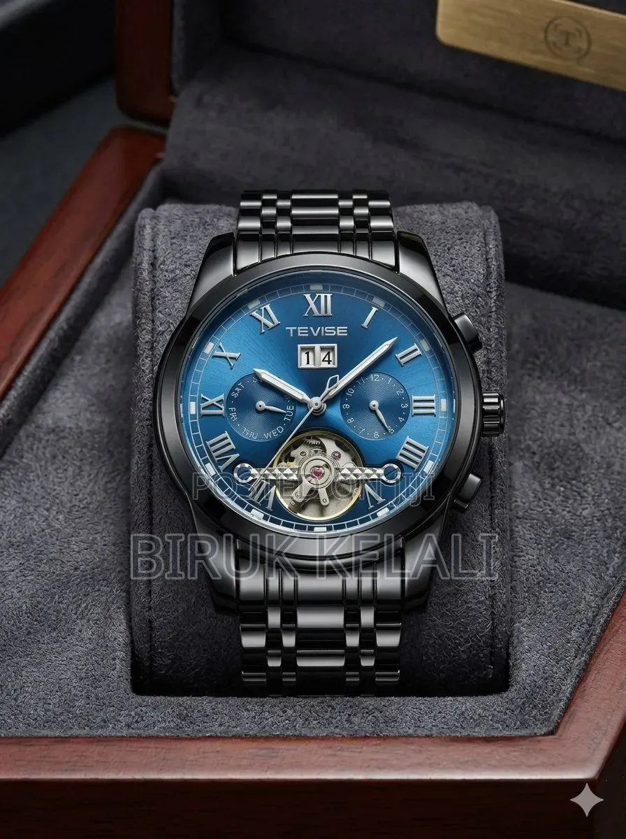 Tevise 9005 Automatic Mechanical Watch With a Blue Dial
