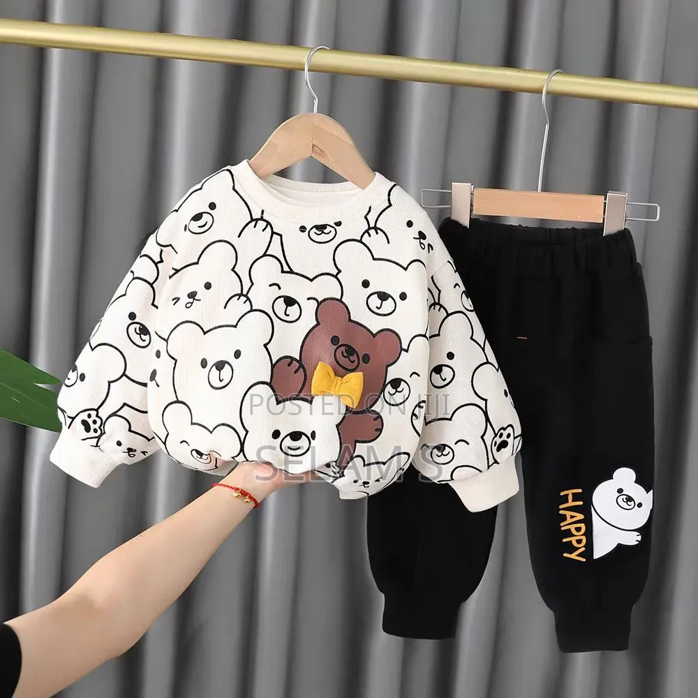 Cartoon Bear Printed Two-Piece Set