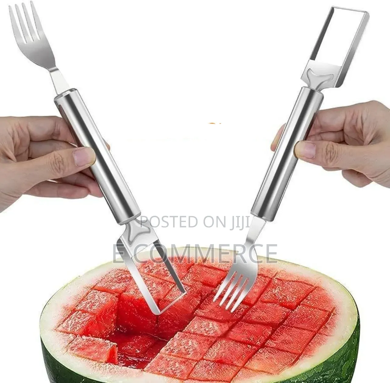 2-in-1 Stainless Steel Watermelon Cutter and Fork Slicer Tool.