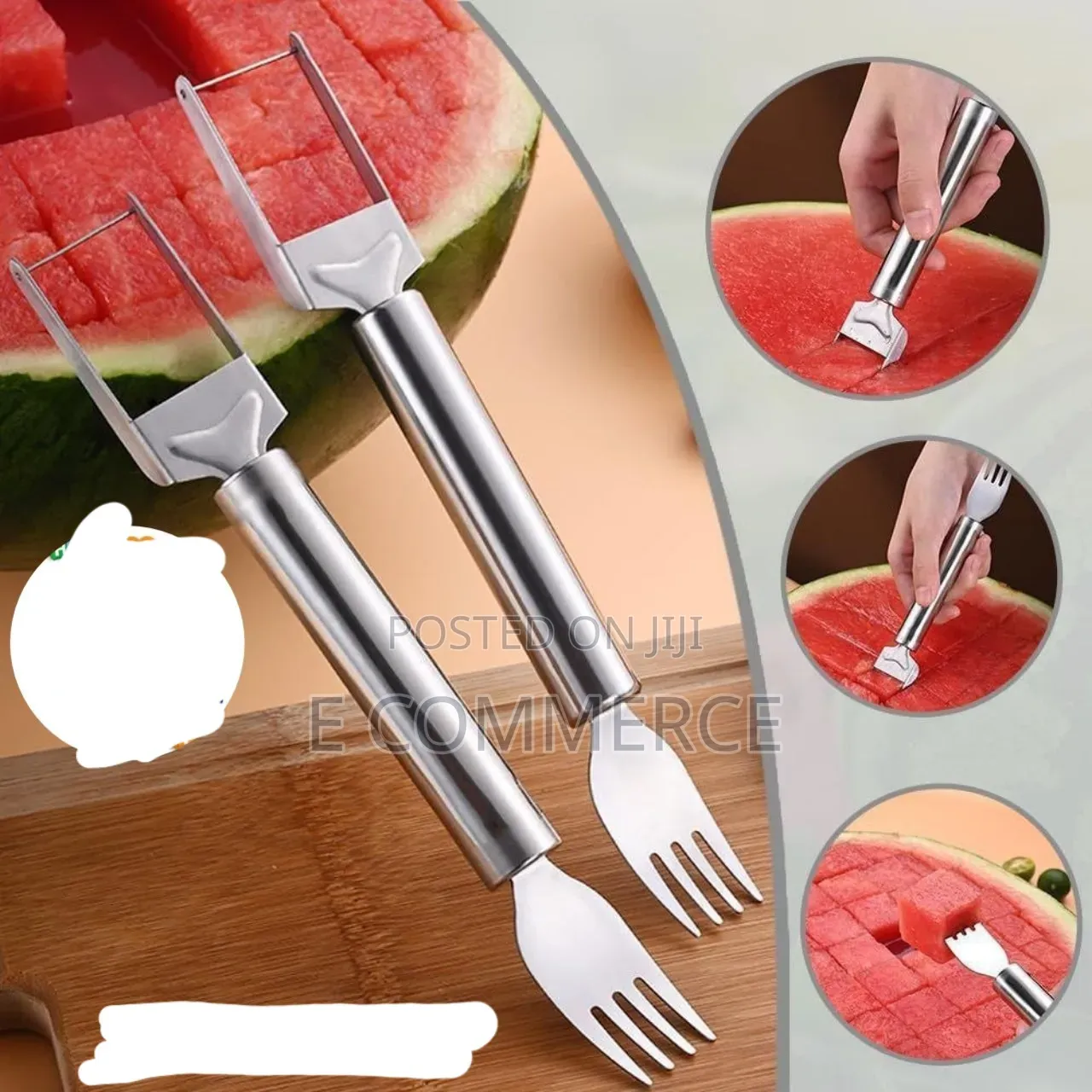 2-in-1 Stainless Steel Watermelon Cutter and Fork Slicer Tool.
