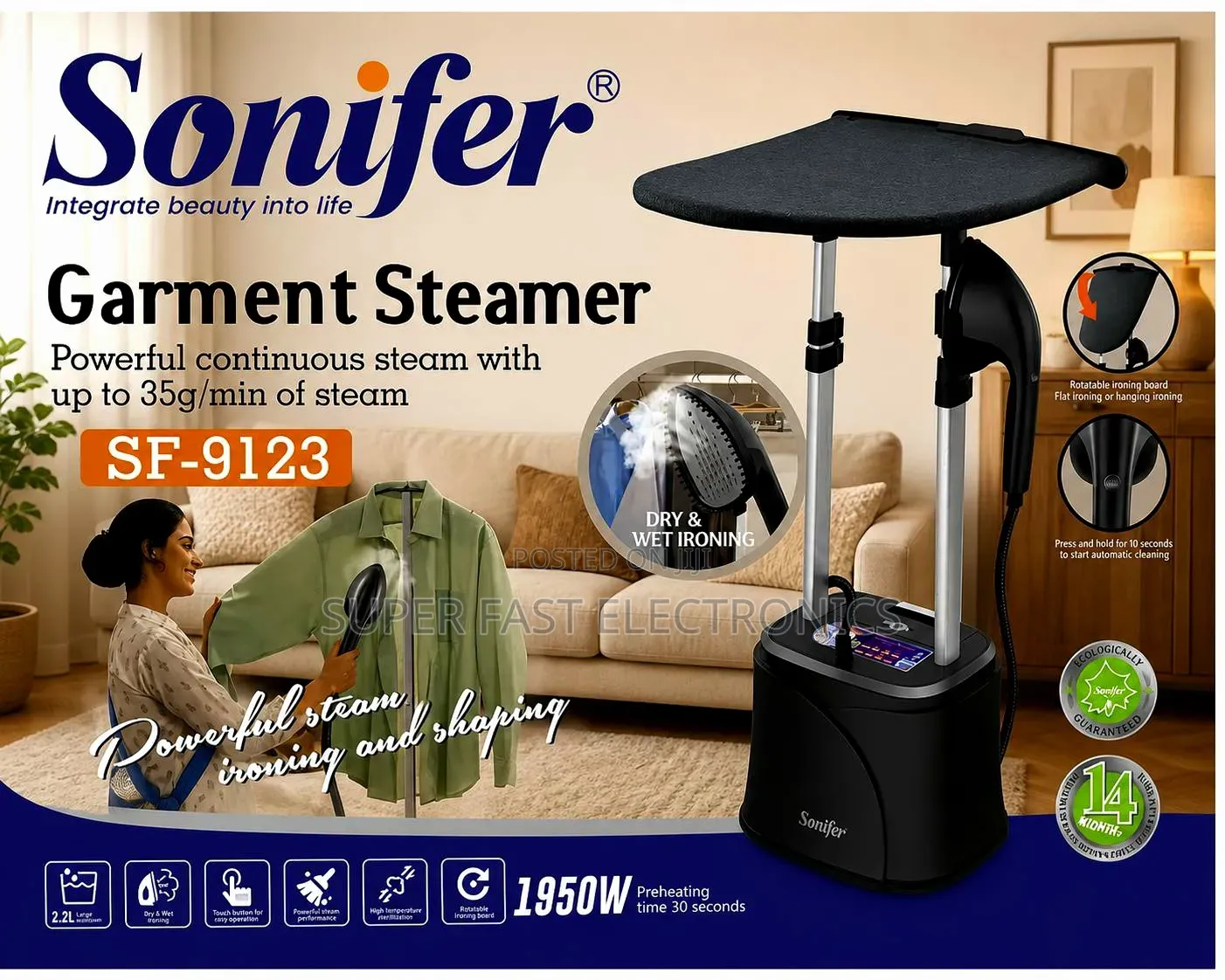 Sonifer Professional Garment Steamer With Rotatable Ironing Board