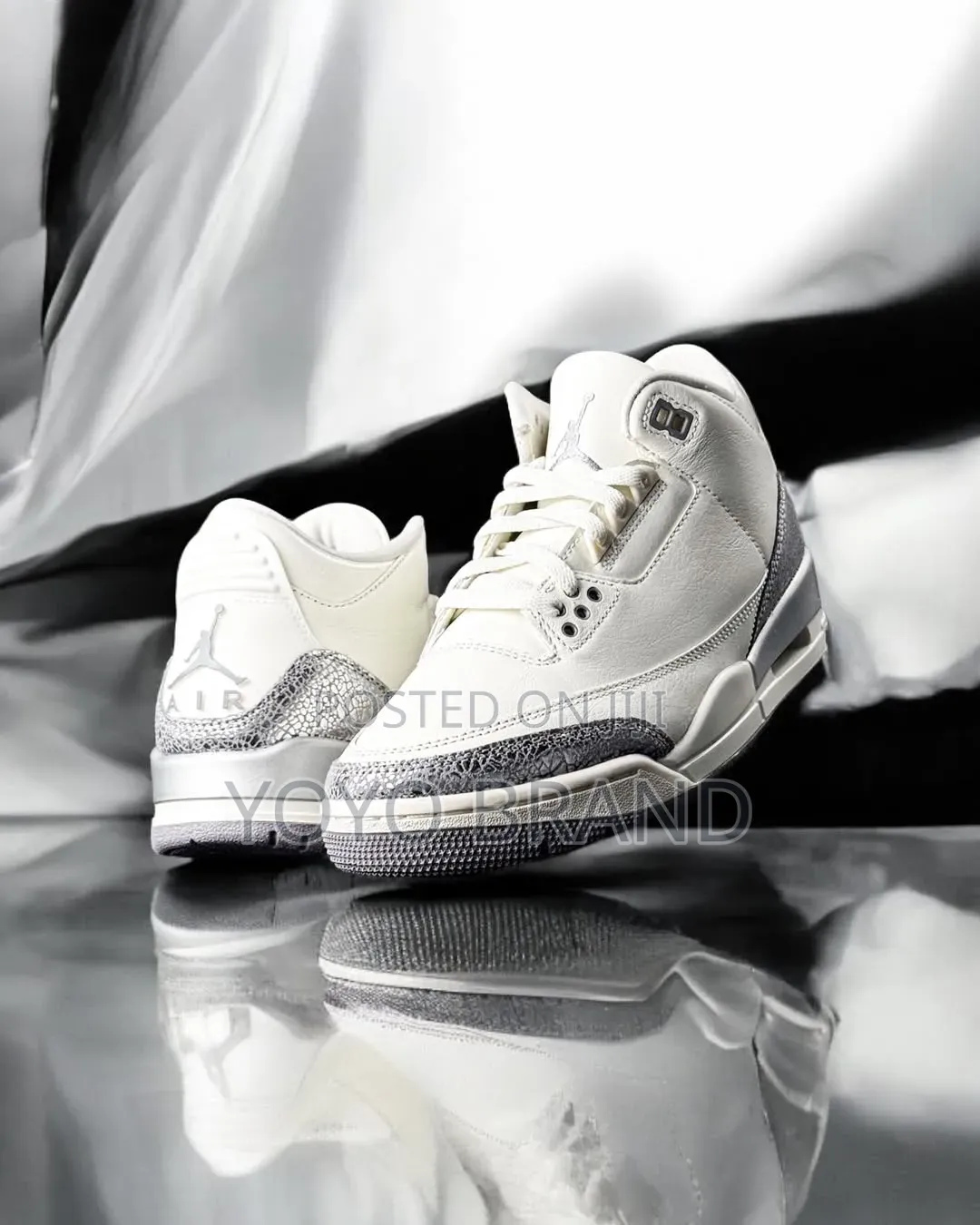 Nike Air Jordan 3 Retro Sail/Cement Gray Metallic Silver Unisex Shoes