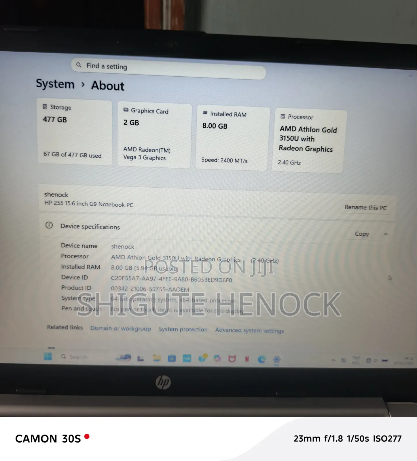 New Laptop HP 240 G9 8GB AMD Ryzen 7 HDD 500GB