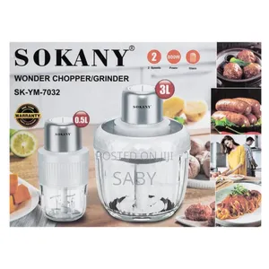 2-in-1 Electric Food Processor and Grinder Set With Two Glass Bowls.