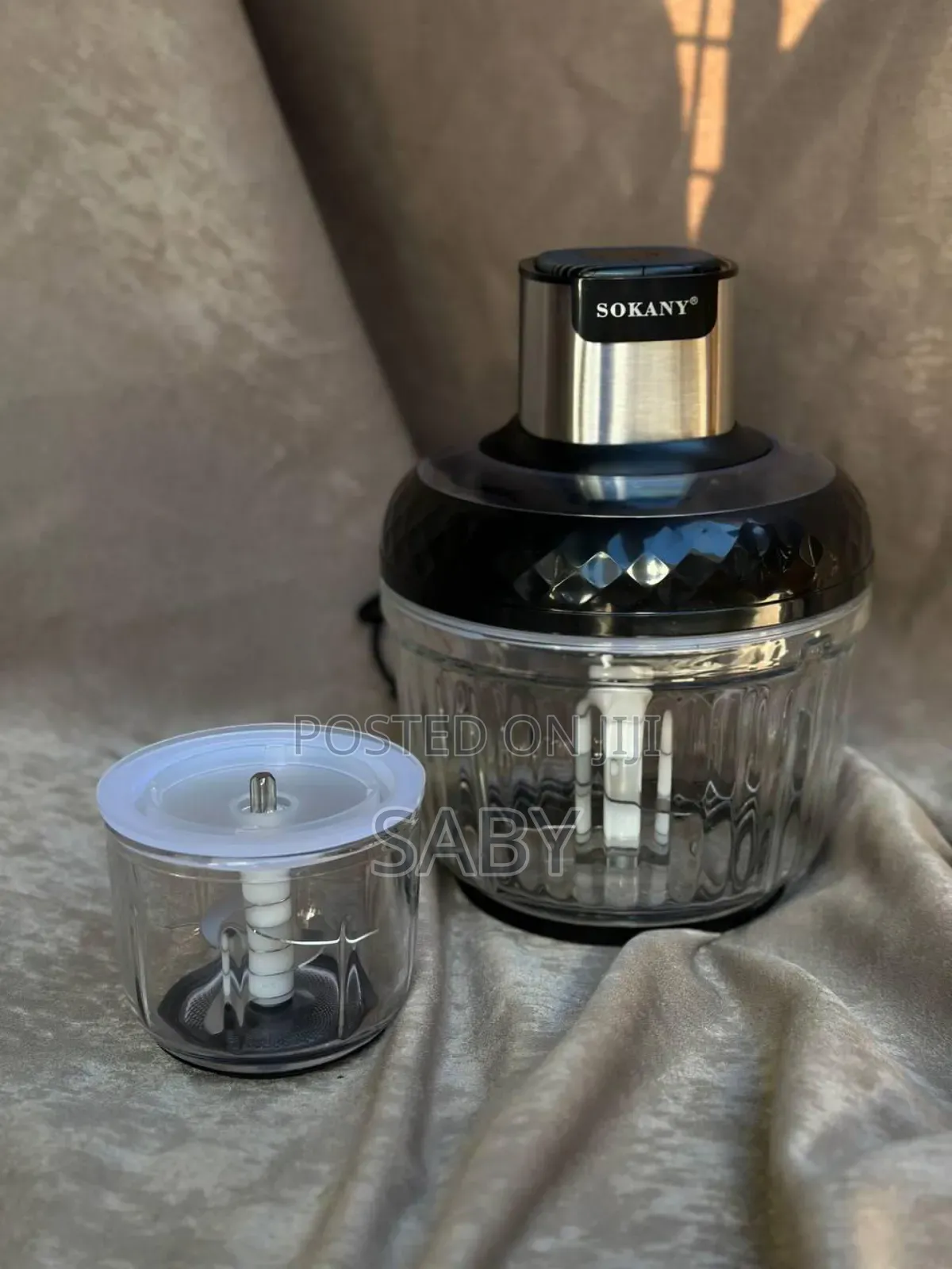 2-in-1 Electric Food Processor and Grinder Set With Two Glass Bowls.