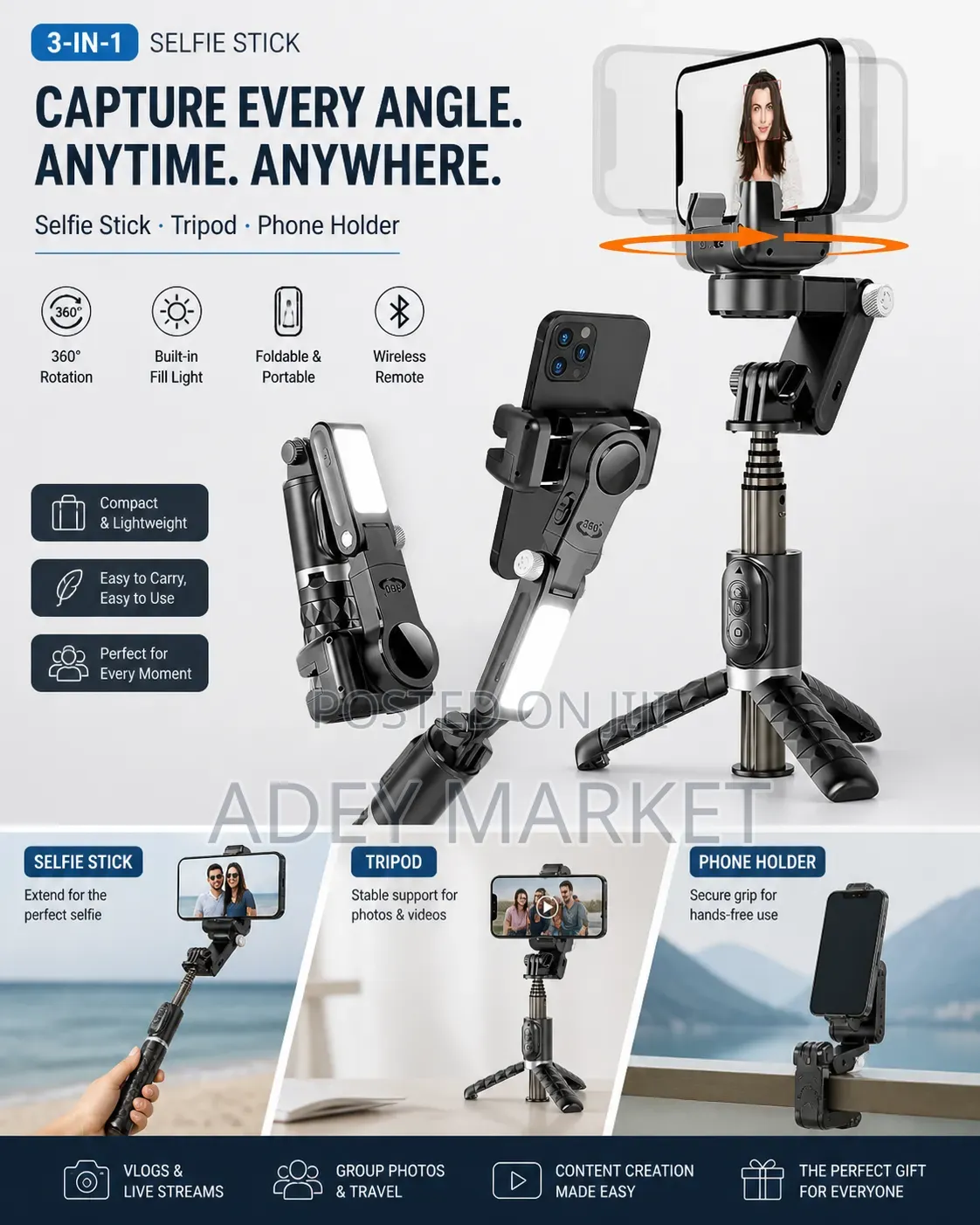 .Q18 Rotating Desktop Tripod With Gimbal Stabilizer.