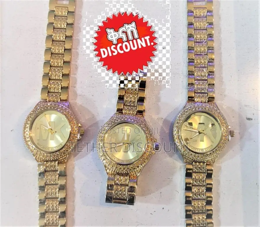 Michael Kors Ladies Gold Watch With Cubic Zirconiasወ ርቃ ማ ሰዓት