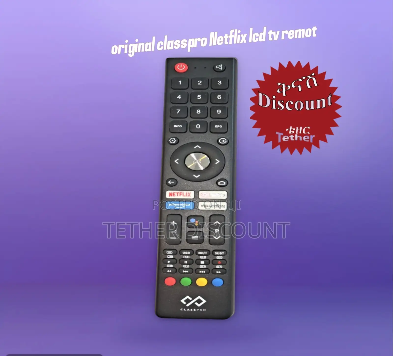 Original Classpro Netflix Youtube Lcd Tv Remote Control ሪሞ ት