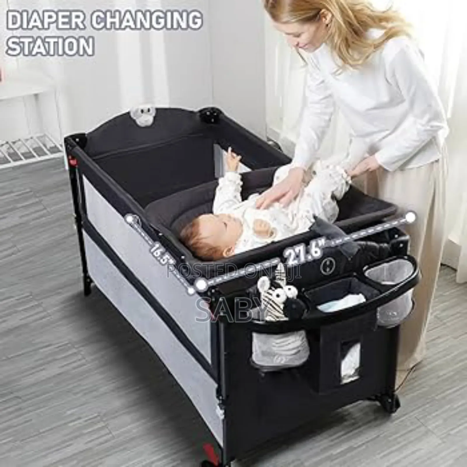 Black and Gray 5-in-1 Deluxe Baby Bedside Crib and Travel Cot