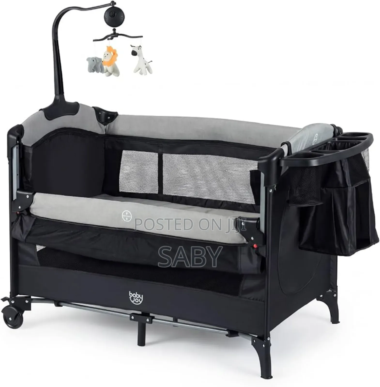 Black and Gray 5-in-1 Deluxe Baby Bedside Crib and Travel Cot