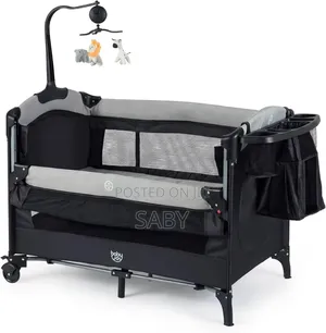 Black and Gray 5-in-1 Deluxe Baby Bedside Crib and Travel Cot