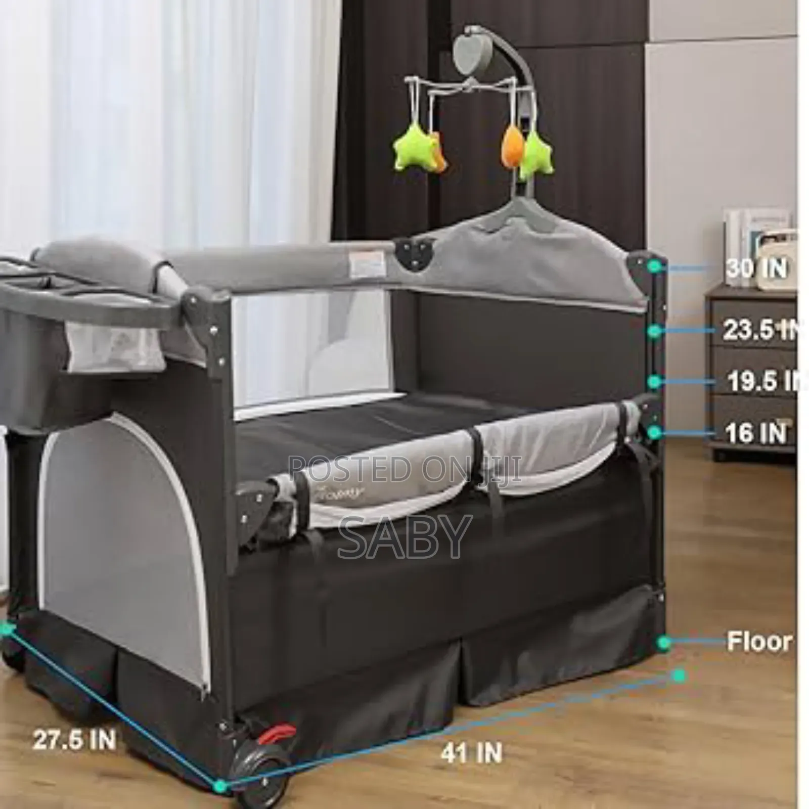 Black and Gray 5-in-1 Deluxe Baby Bedside Crib and Travel Cot