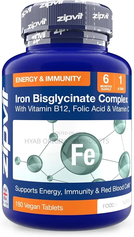 Iron Bisglycinate Vitamin C, B12 Folic Acid, 180 Vegan Tablets