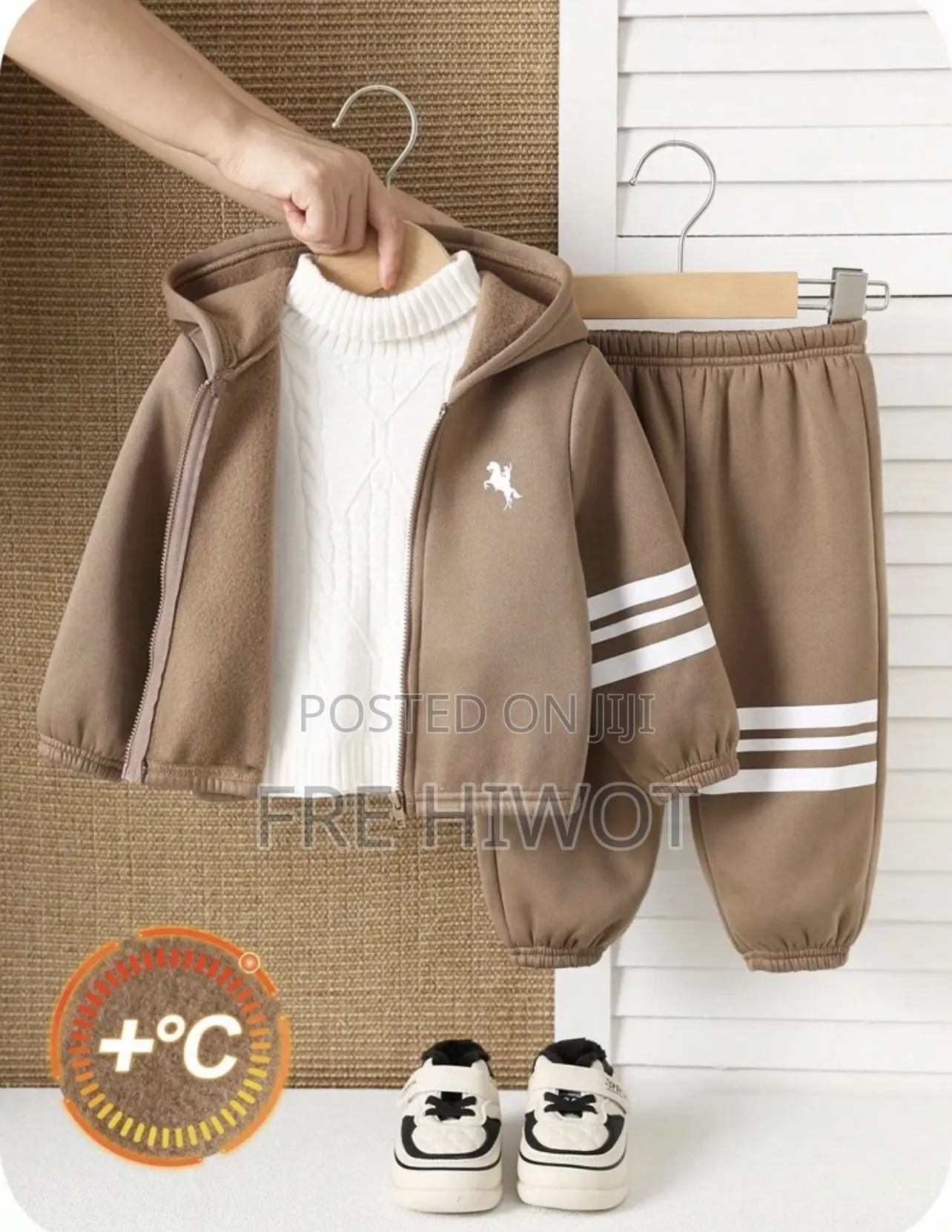 2pcs Baby Boys Thermal Lined Hoodie Sweatshirt and Jogger Pants