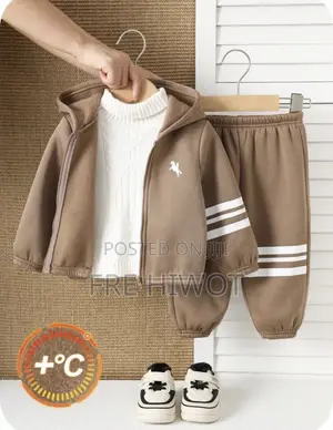 2pcs Baby Boys Thermal Lined Hoodie Sweatshirt and Jogger Pants