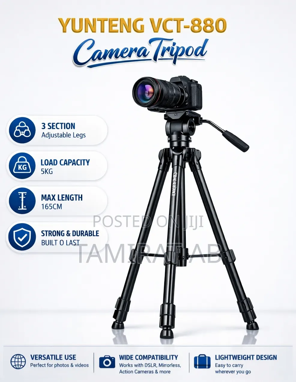 Yunteng VCT-880 Fluid Head Tripod for Photography Videography Cameras