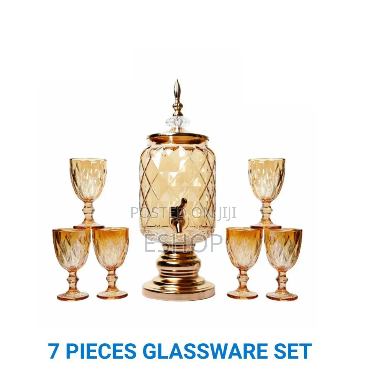Vintage Gold Amber Drinkware Set – Centerpiece Dispenser Glasses