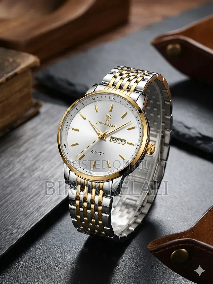Poedagar Quartz Wristwatch Featuring a Two-Tone Silver