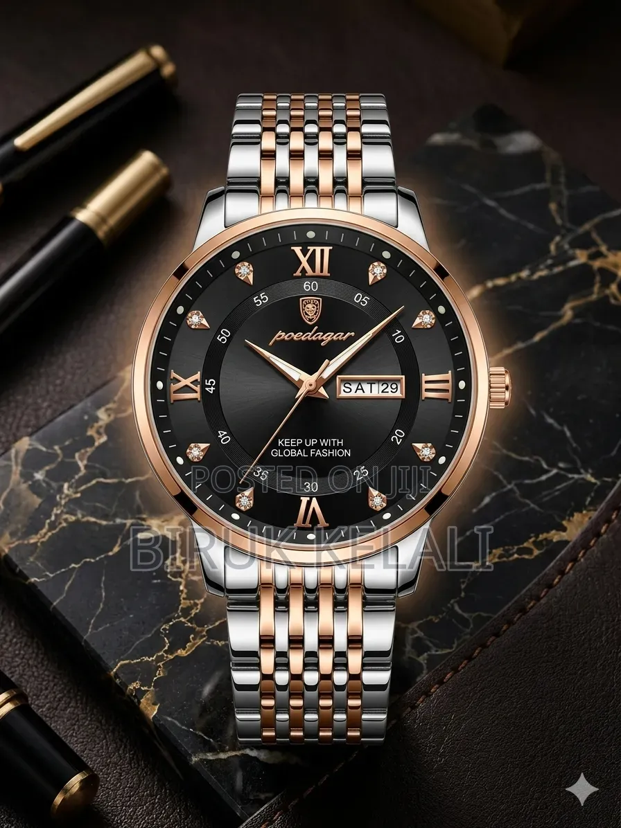 Poedagar Men's Stainless Steel Business Quartz Watch in a Two-Tone Ros