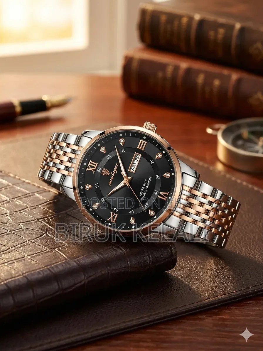 Poedagar Men's Stainless Steel Business Quartz Watch in a Two-Tone Ros