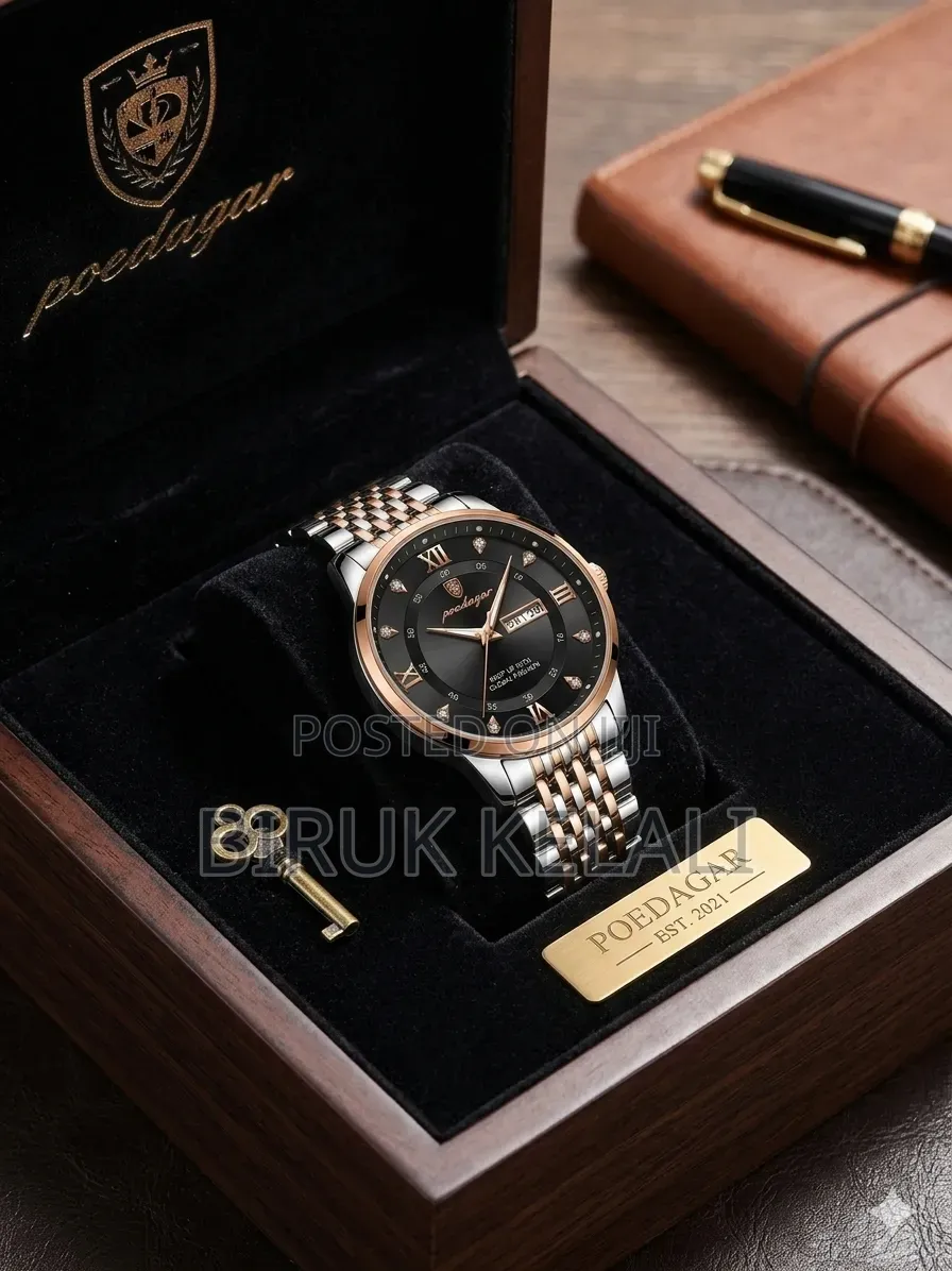 Poedagar Men's Stainless Steel Business Quartz Watch in a Two-Tone Ros