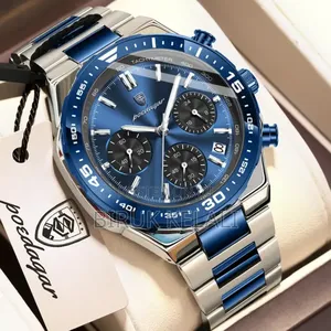 Poedagar 697 Business Luminous Waterproof Wristwatch With a Blue Dial