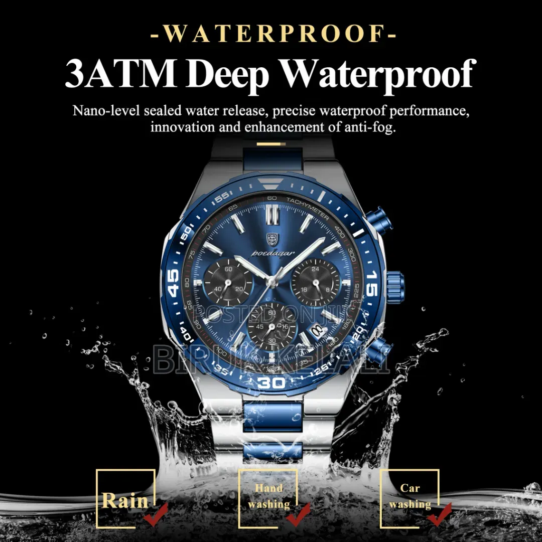 Poedagar 697 Business Luminous Waterproof Wristwatch With a Blue Dial