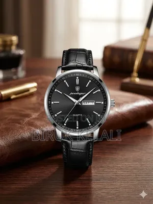 Poedagar 832 Men's Luxury Business Quartz Wristwatch Black Leather
