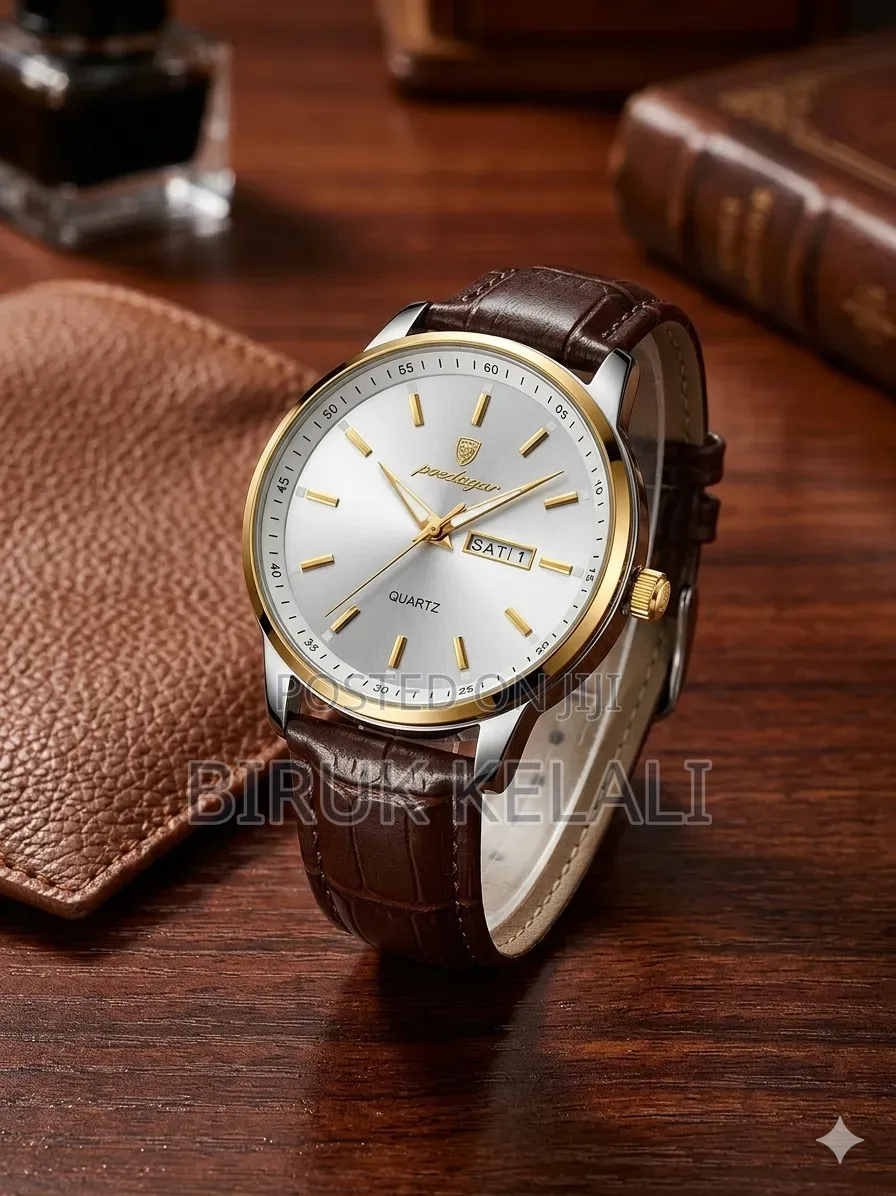 Poedagar 832 Men's Quartz Watch Featuring a Gold-Toned Case,Black Dial