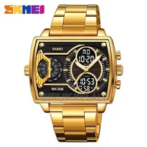 Skmei 2229 Men's Sports Wristwatch Featuring a Gold Stainless Steel