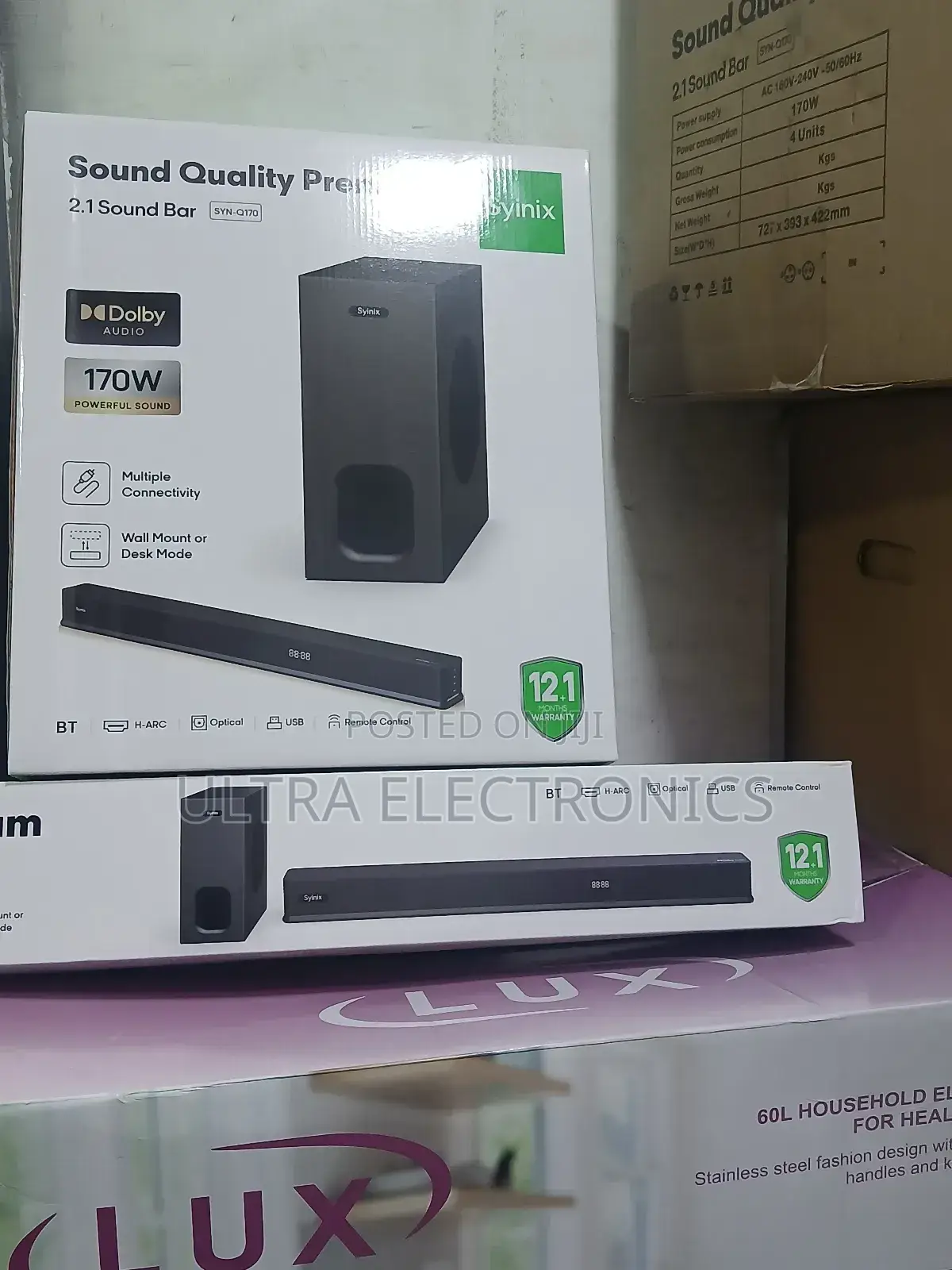 Sound Bar Syinix Premium 2.1 System, Model Syn-Q170.It Features a 170w