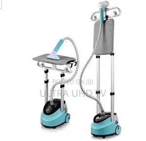 Garment Steamer With a Built-in Ironing Board and Adjustable Height.