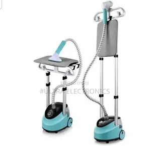 Garment Steamer With a Built-in Ironing Board and Adjustable Height.