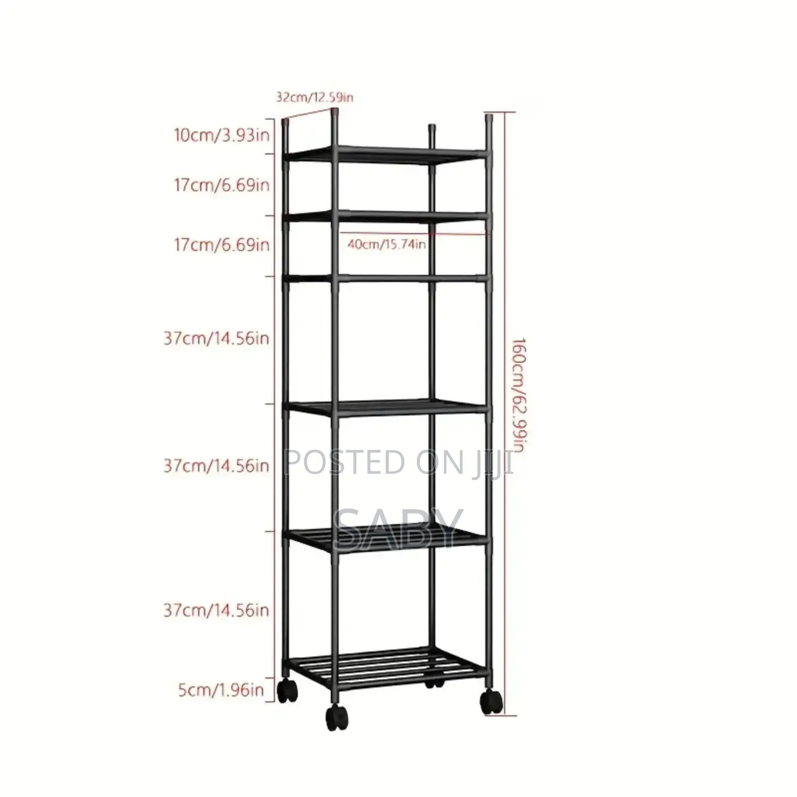 This Is a 6-Tier Rolling Kitchen Storage Rack in Black.