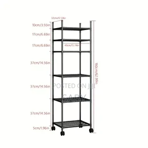 This Is a 6-Tier Rolling Kitchen Storage Rack in Black.