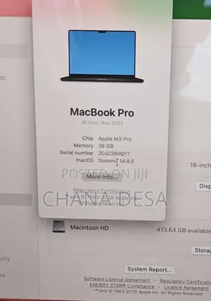 New Apple MacBook Pro 2023 M3 Pro 16-inch 36GB Apple M3 Pro SSD 512GB