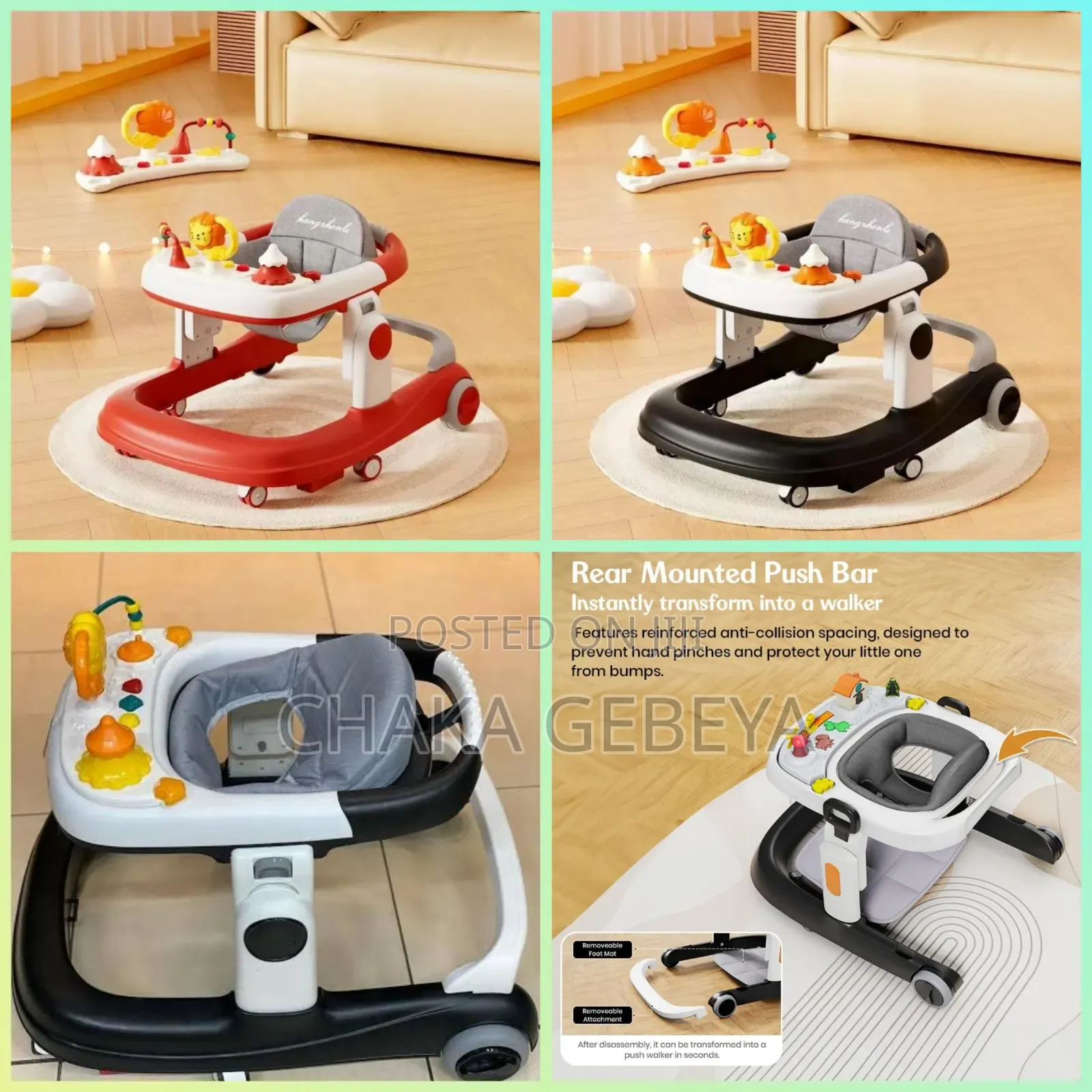 Premium Baby Walker – Modern Design, Music Panel, Smooth Wheels, Black