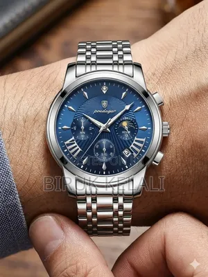 Poedagar Men's Blue Dial Stainless Steel Quartz Chronograph Wristwatch