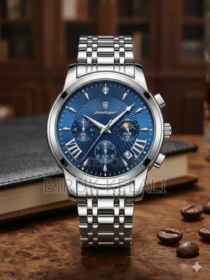 Poedagar Men's Blue Dial Stainless Steel Quartz Chronograph Wristwatch
