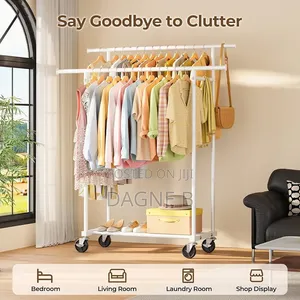 Double Rod Telescopic Metal Clothes Rackየሚታጠፉ እና የሚንቀሳቀሱ የልብስ መደርደሪያዎች